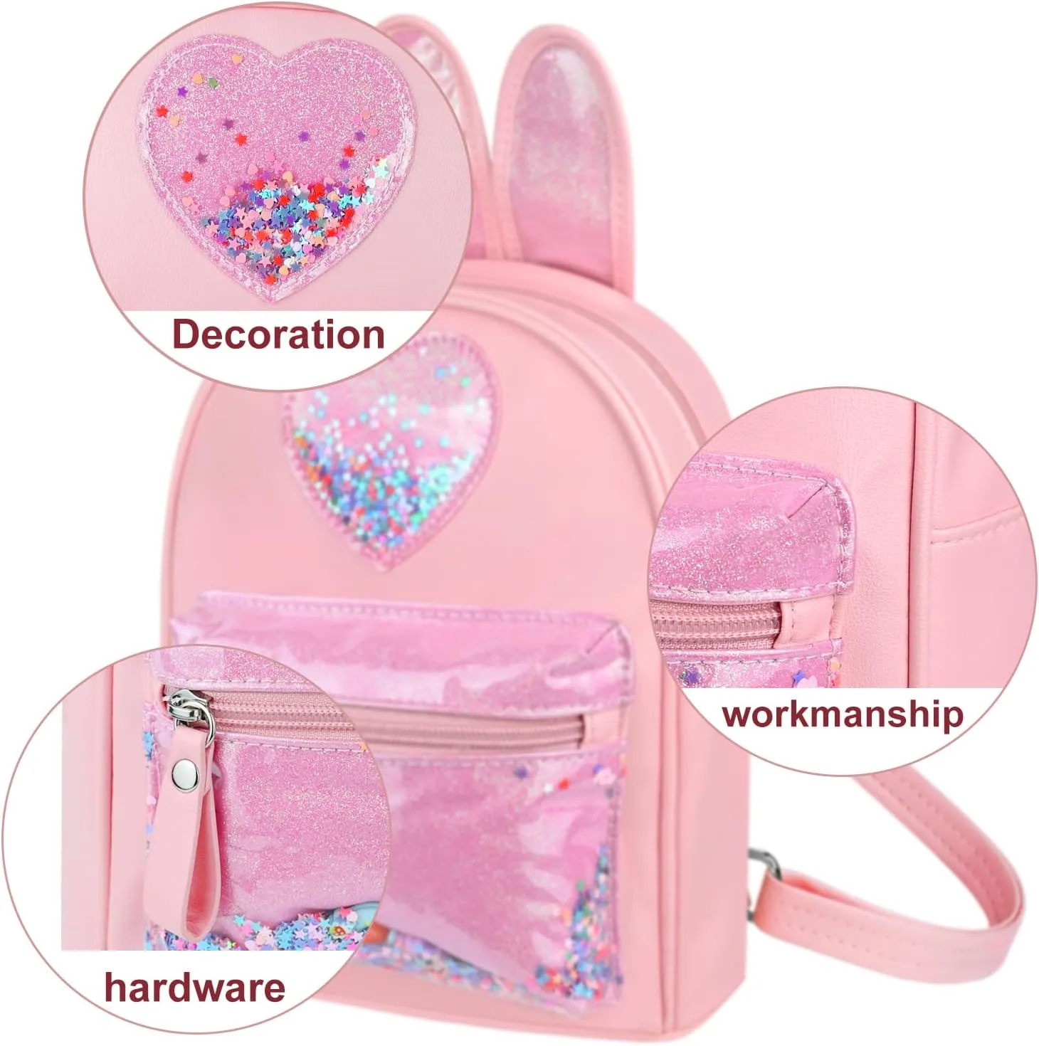 Fashion Trend PU Cutest Cartoon Toddler Sequin heart Mouse Ears PU Bag Mini Travelling School Shoulder Backpack for Teen Little Girl Women (pink01)