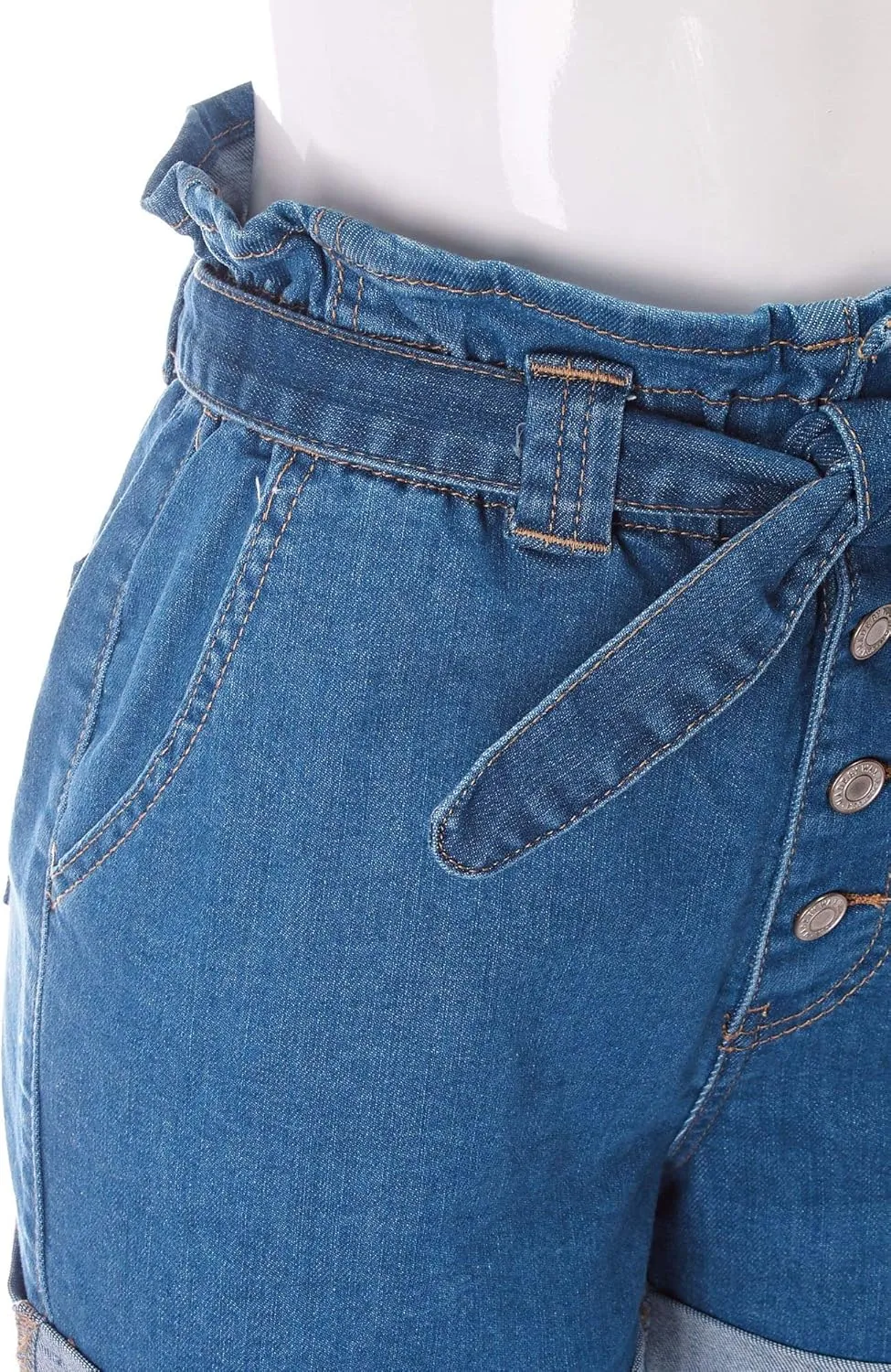 FashionMille Women's Casual High Waisted Rolled Denim Paper Bag Bowknot Waist Jean Shorts