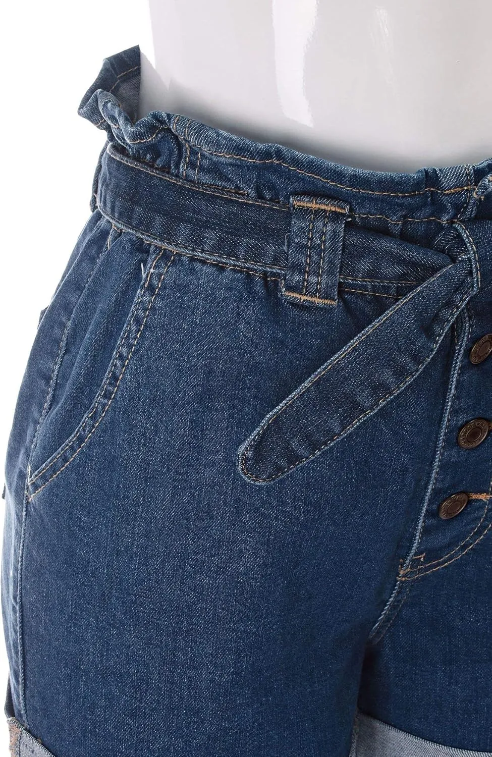 FashionMille Women's Casual High Waisted Rolled Denim Paper Bag Bowknot Waist Jean Shorts