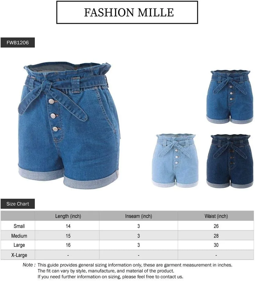 FashionMille Women's Casual High Waisted Rolled Denim Paper Bag Bowknot Waist Jean Shorts