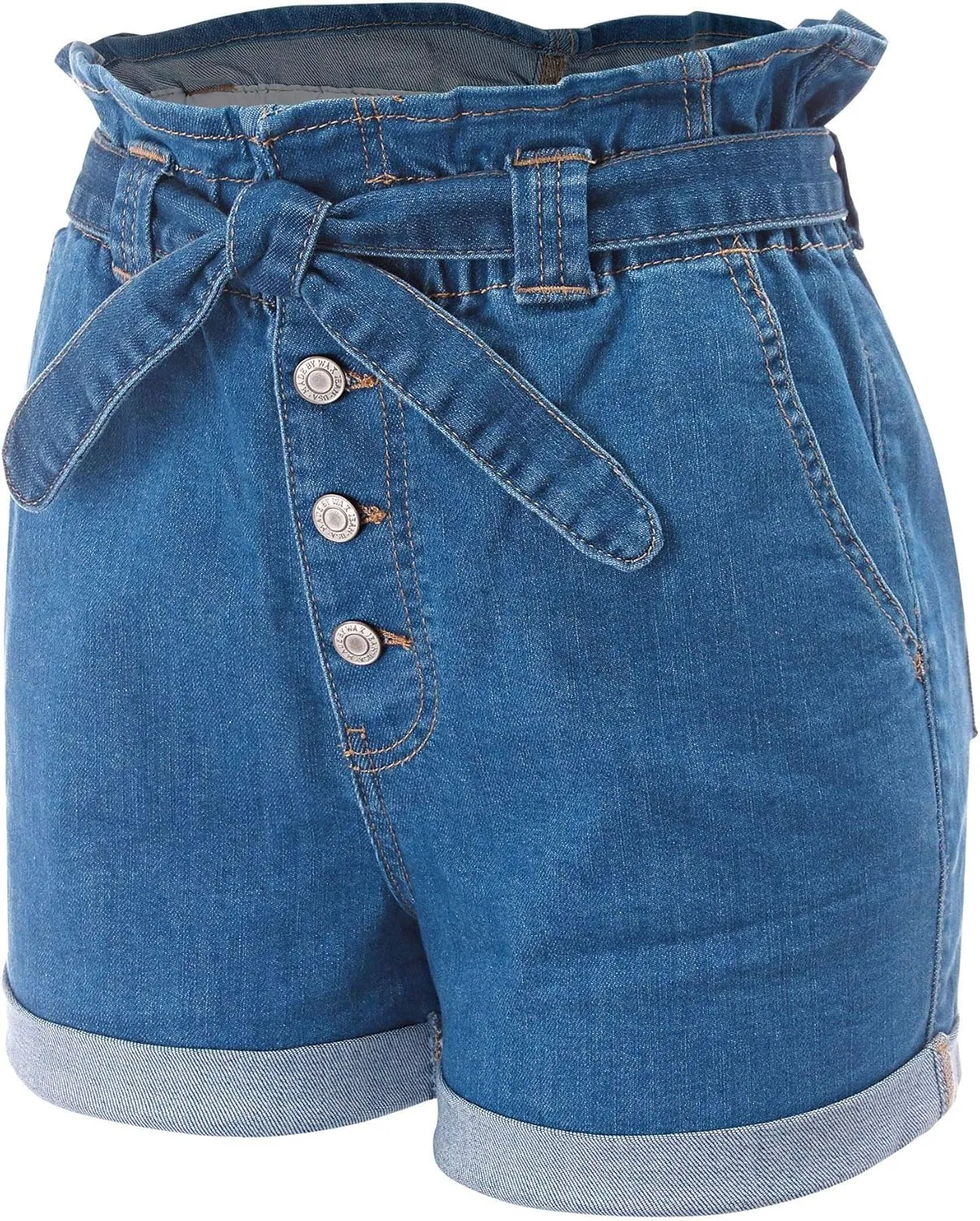 FashionMille Women's Casual High Waisted Rolled Denim Paper Bag Bowknot Waist Jean Shorts