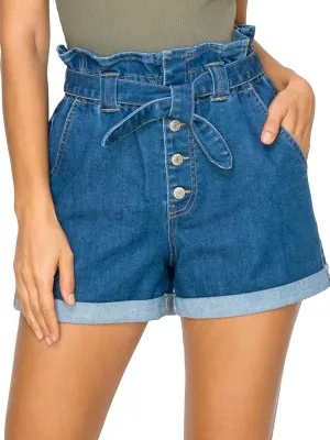 FashionMille Women's Casual High Waisted Rolled Denim Paper Bag Bowknot Waist Jean Shorts