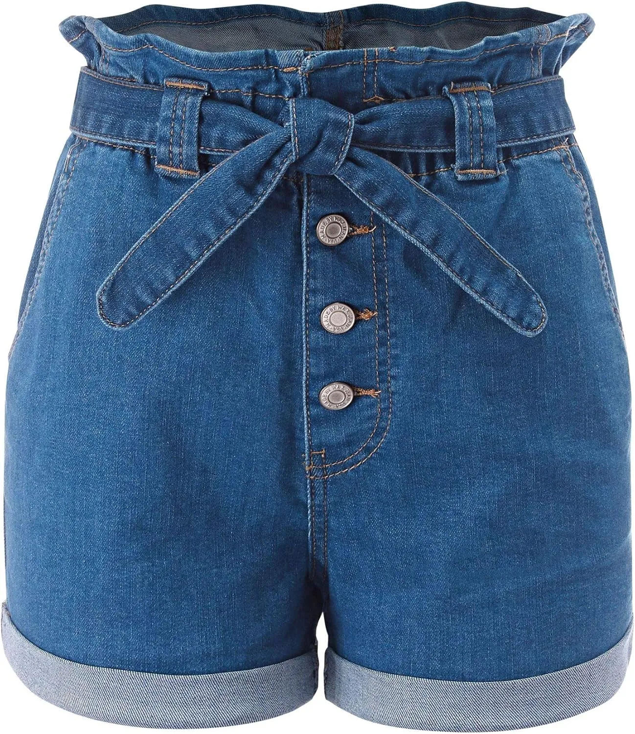 FashionMille Women's Casual High Waisted Rolled Denim Paper Bag Bowknot Waist Jean Shorts