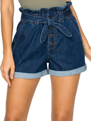 FashionMille Women's Casual High Waisted Rolled Denim Paper Bag Bowknot Waist Jean Shorts