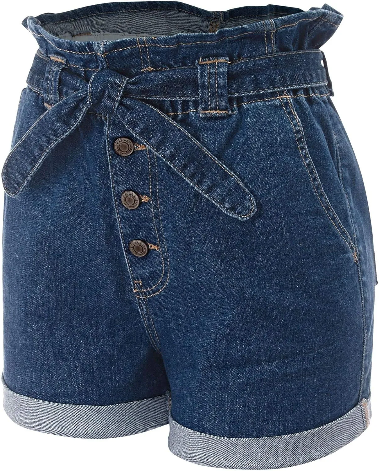 FashionMille Women's Casual High Waisted Rolled Denim Paper Bag Bowknot Waist Jean Shorts