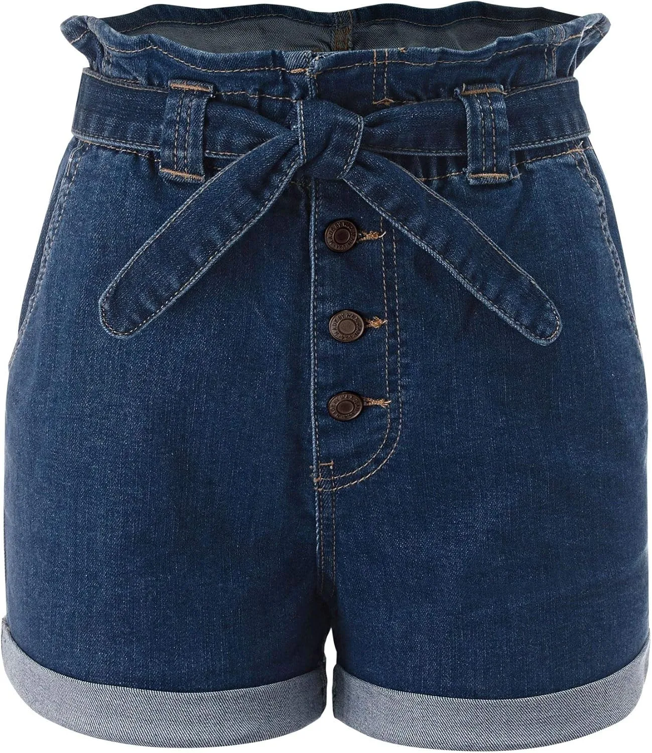 FashionMille Women's Casual High Waisted Rolled Denim Paper Bag Bowknot Waist Jean Shorts