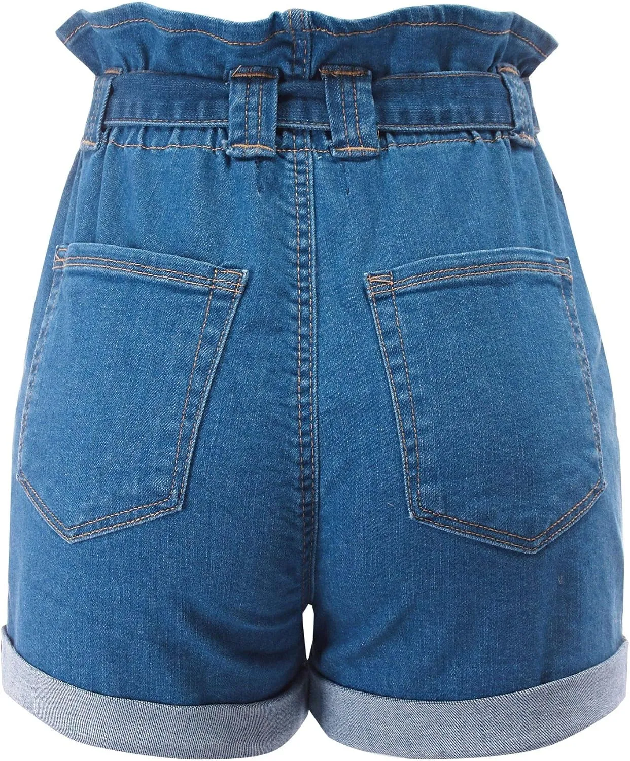 FashionMille Women's Casual High Waisted Rolled Denim Paper Bag Bowknot Waist Jean Shorts