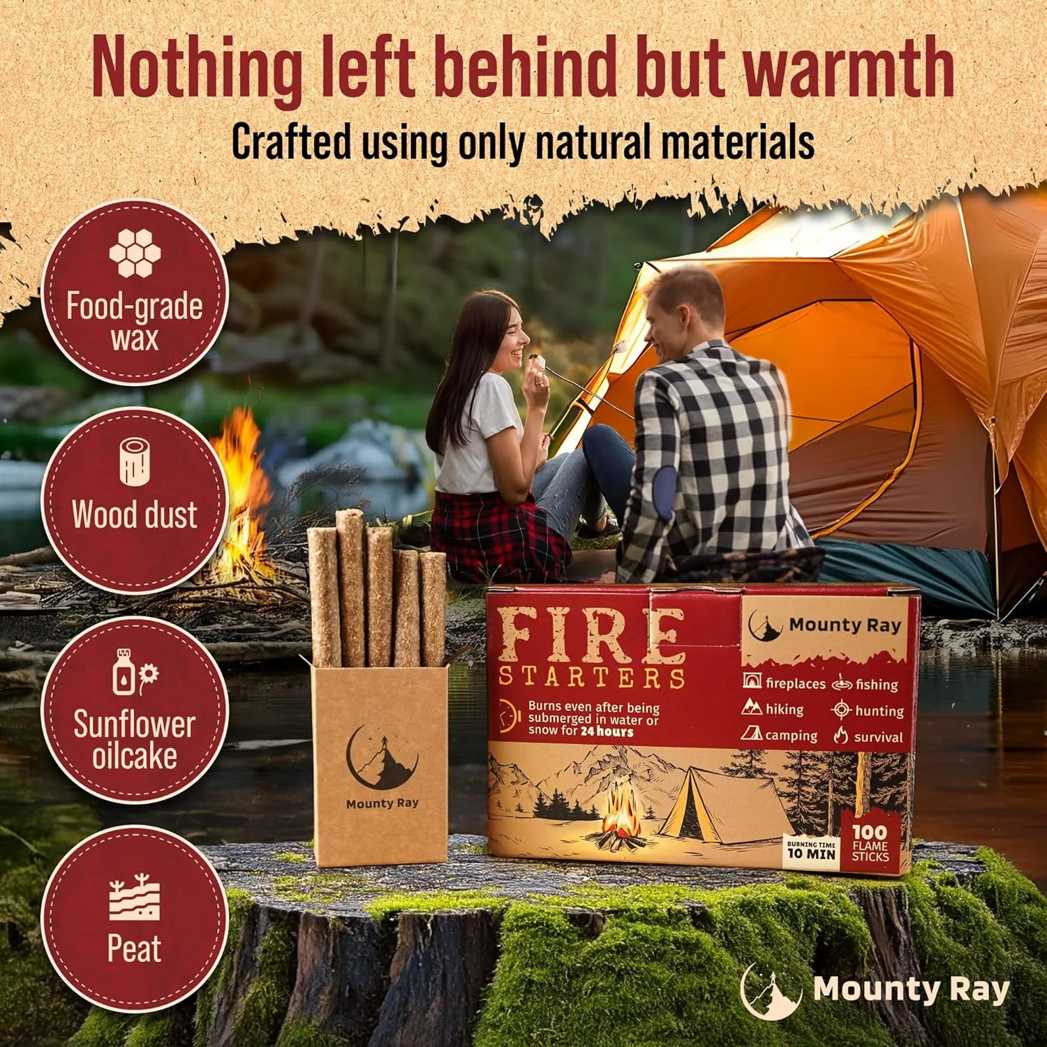 Fire Starter 100 pcs - Waterproof Fire Starter Sticks for Emergency Survival Kit Camping Outdoor Kitchen Indoor Fireplace Bonfire