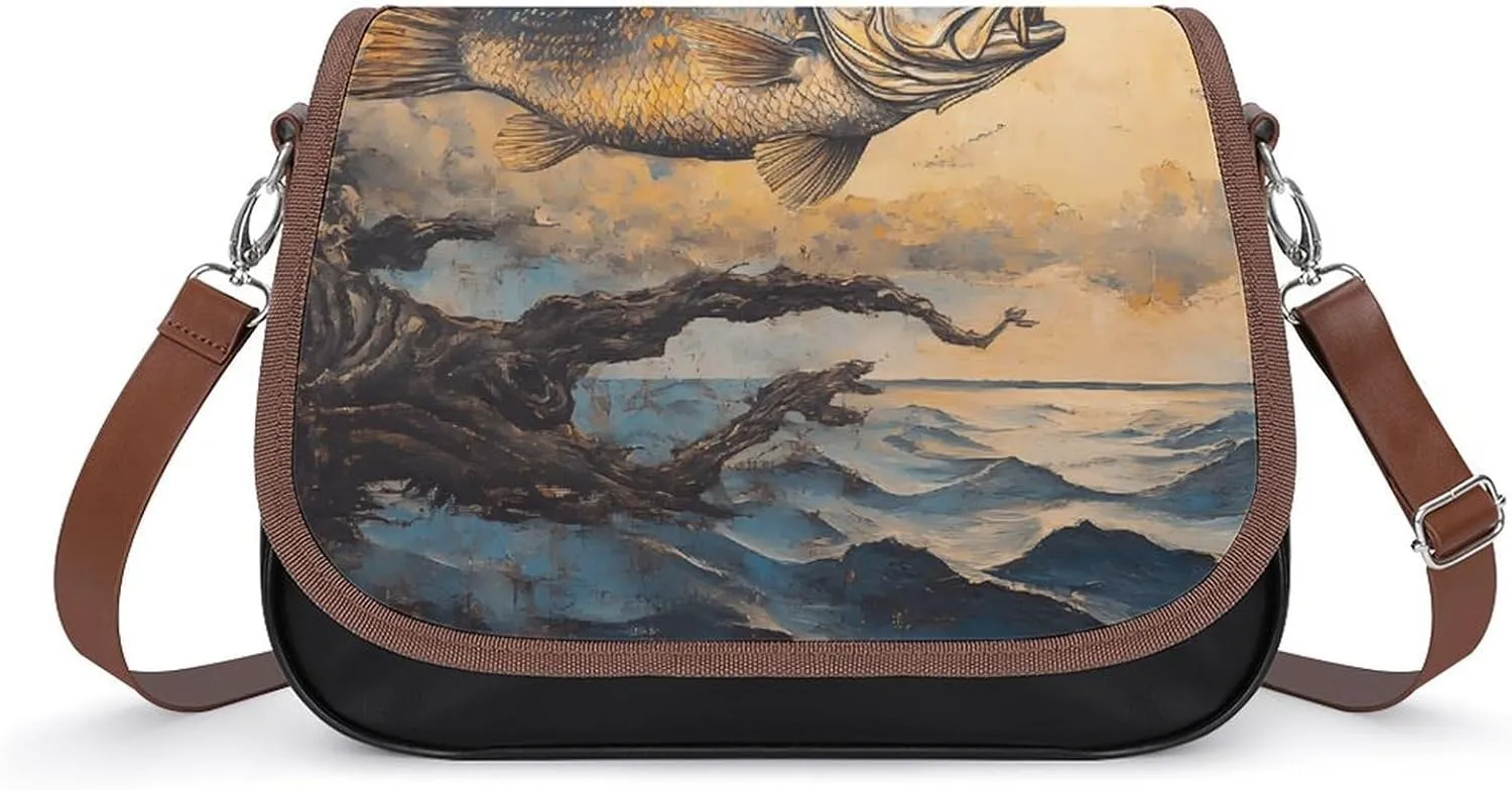 Fishing Fish Jumping Out Of The Lake Crossbody Bags for Women Shoulder Bag Flap Handbags Leather Cross Body Purse
