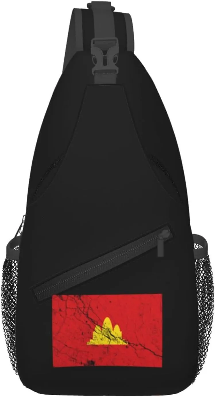 Flag Of Democratic Kampuchea Texture Effect Crossbody Bags For Women Men Chest Backpack Gym Shoulder Bag Travel Outdoor Sports Casual Crossbody Bags