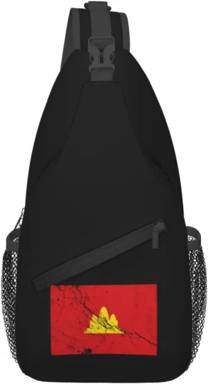 Flag Of Democratic Kampuchea Texture Effect Crossbody Bags For Women Men Chest Backpack Gym Shoulder Bag Travel Outdoor Sports Casual Crossbody Bags
