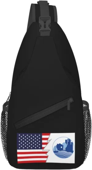 Flag Of Maryland Heights, Missouri And America Crossbody Bags For Women Men Chest Backpack Gym Shoulder Bag Travel Outdoor Sports Casual Crossbody Bags