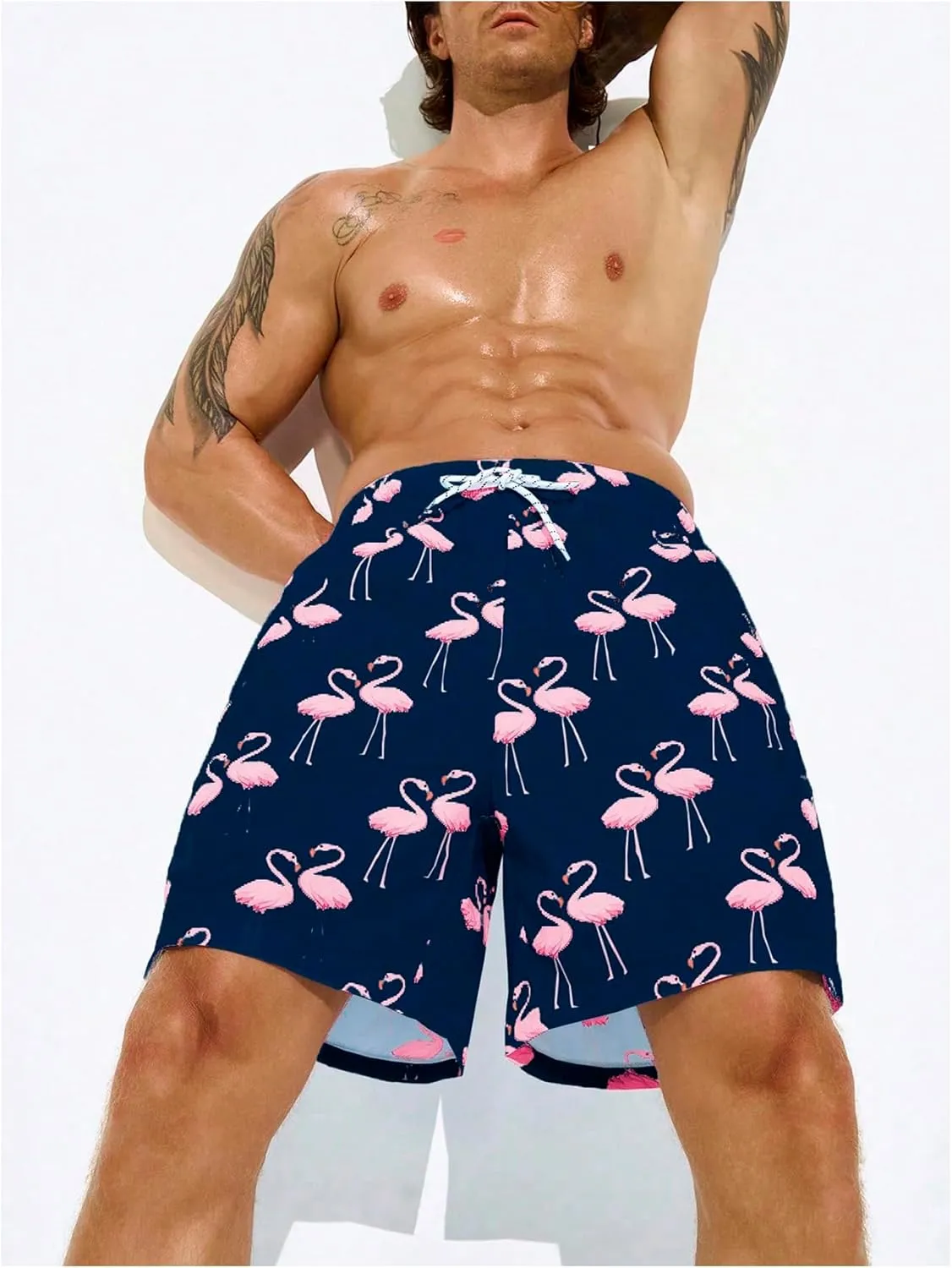 Floerns Men's Swim Trunks with Compression Quick Dry Shorts Swim Board Shorts