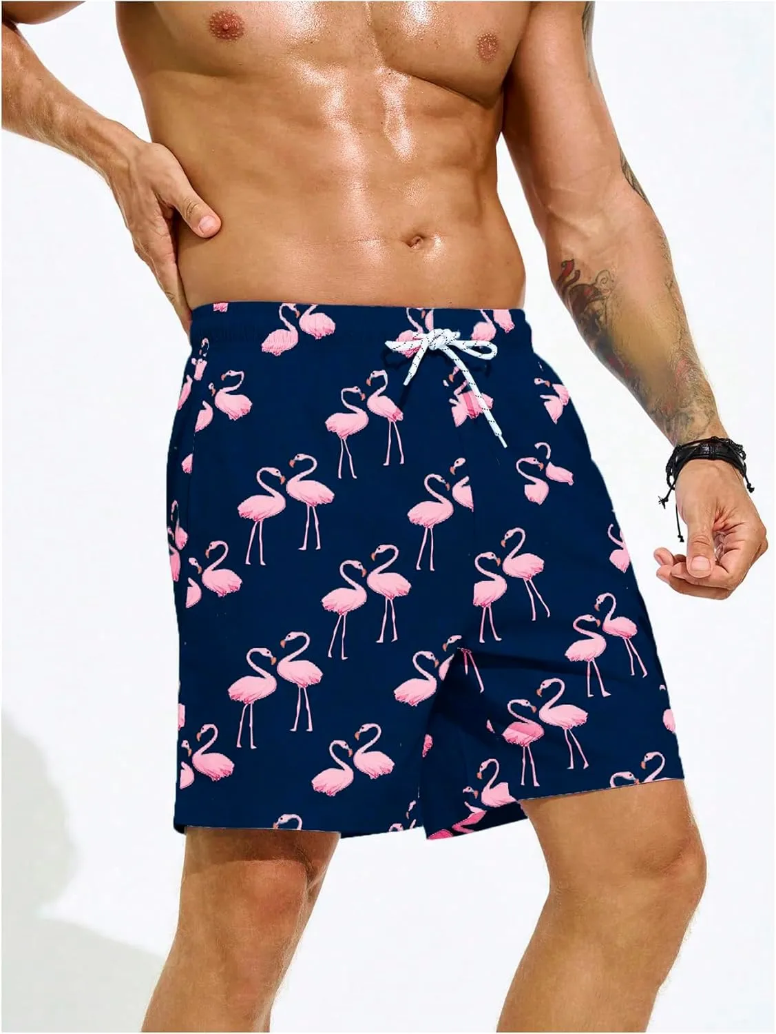Floerns Men's Swim Trunks with Compression Quick Dry Shorts Swim Board Shorts