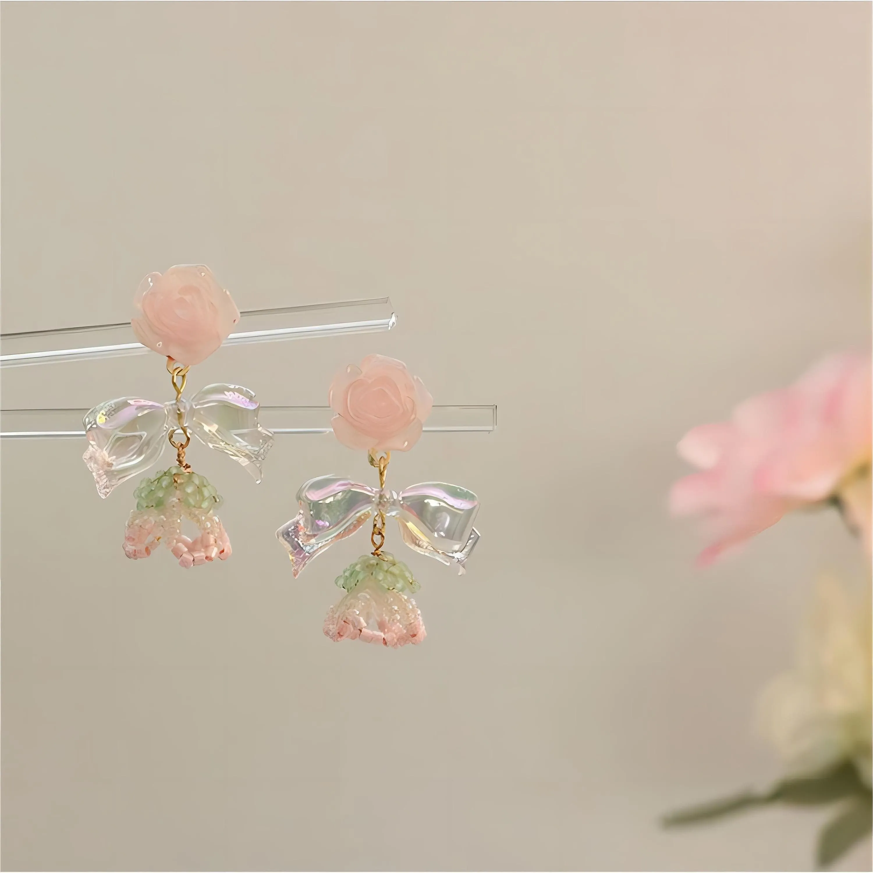 Floral Bowknot Rose Earrings