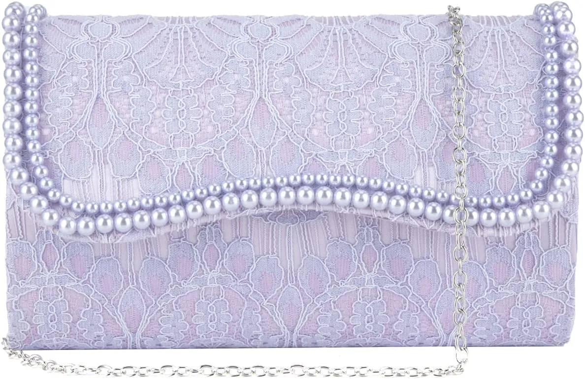 Floral Handbags Lace Pearl Clutch Purses for Women Fancy Envelope Wedding Evening Formal Bride Purse