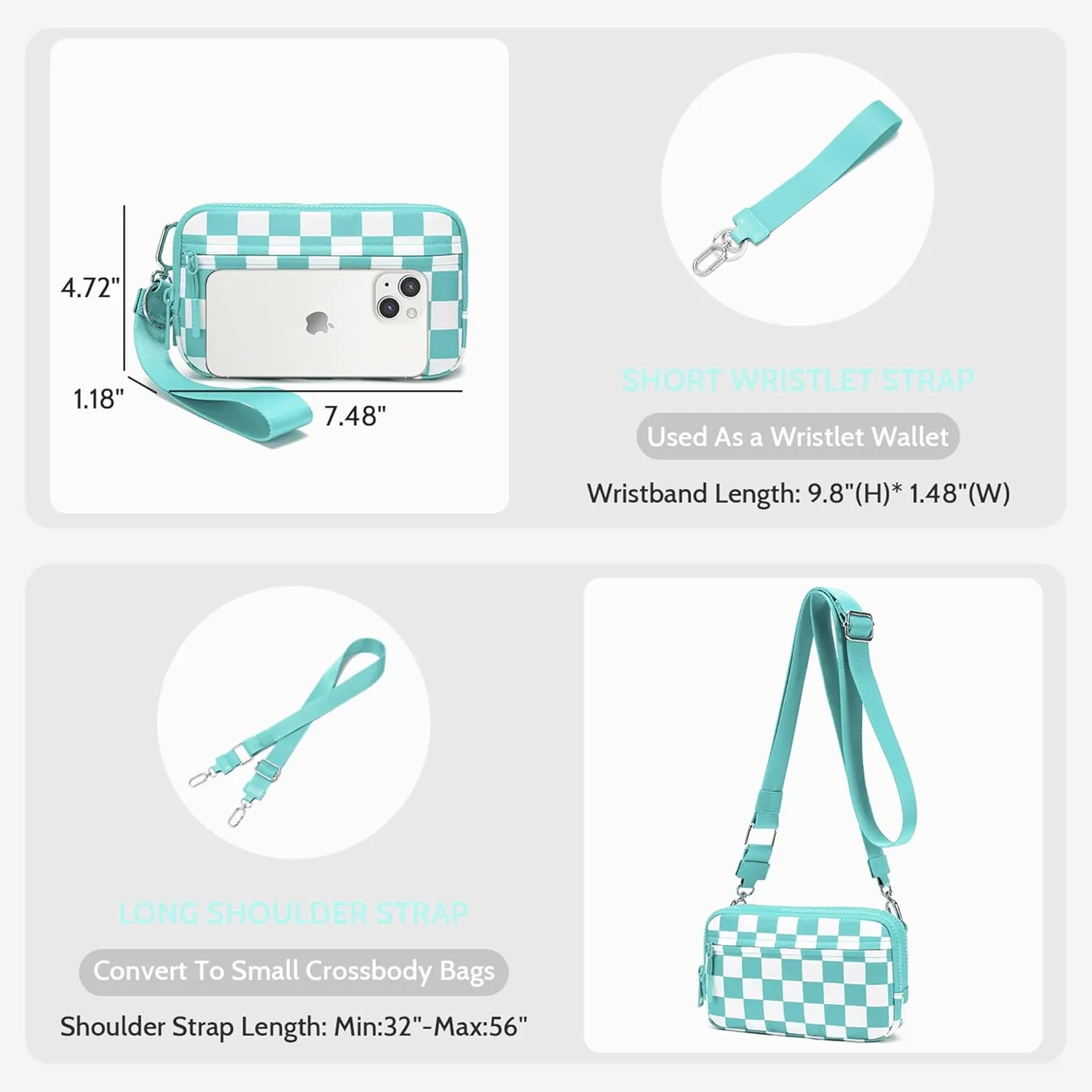 FODOKO Wristlet wallets for women Nylon Quilted Wallet with 4 Zippers,Travel Credit Card,Holder Cell Phone Organizer,coin purse