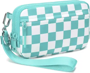FODOKO Wristlet wallets for women Nylon Quilted Wallet with 4 Zippers,Travel Credit Card,Holder Cell Phone Organizer,coin purse