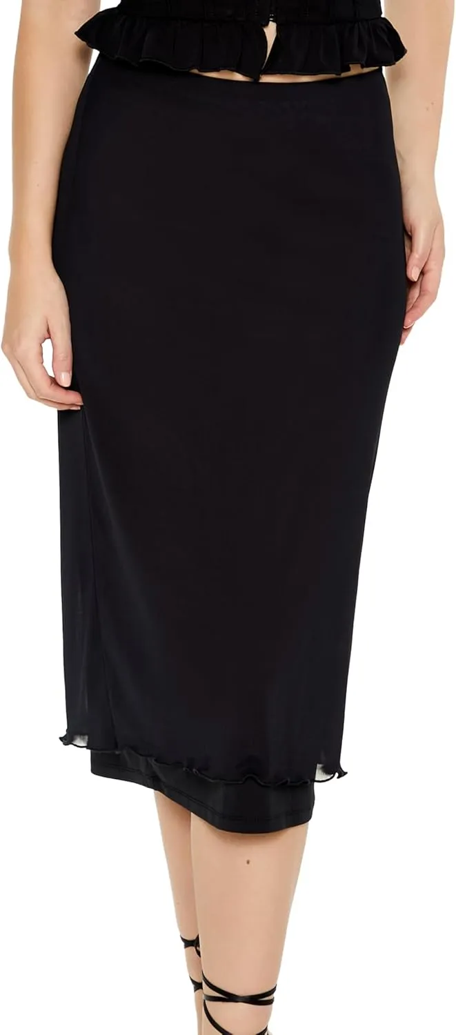 Forever 21 Women's Mesh Midi Column Skirt