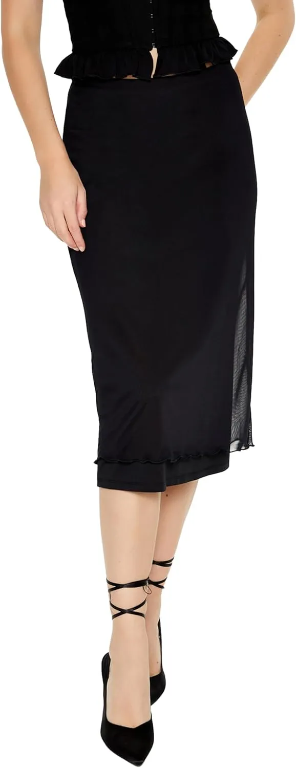 Forever 21 Women's Mesh Midi Column Skirt