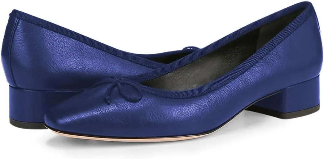 FOWT Women Square Toe Slip On Bowknot Pumps Retro Block Low Heel Moccasins Comfy Daily Casual Shopping Outdoor Street Dress Shoes Size 4-16 US