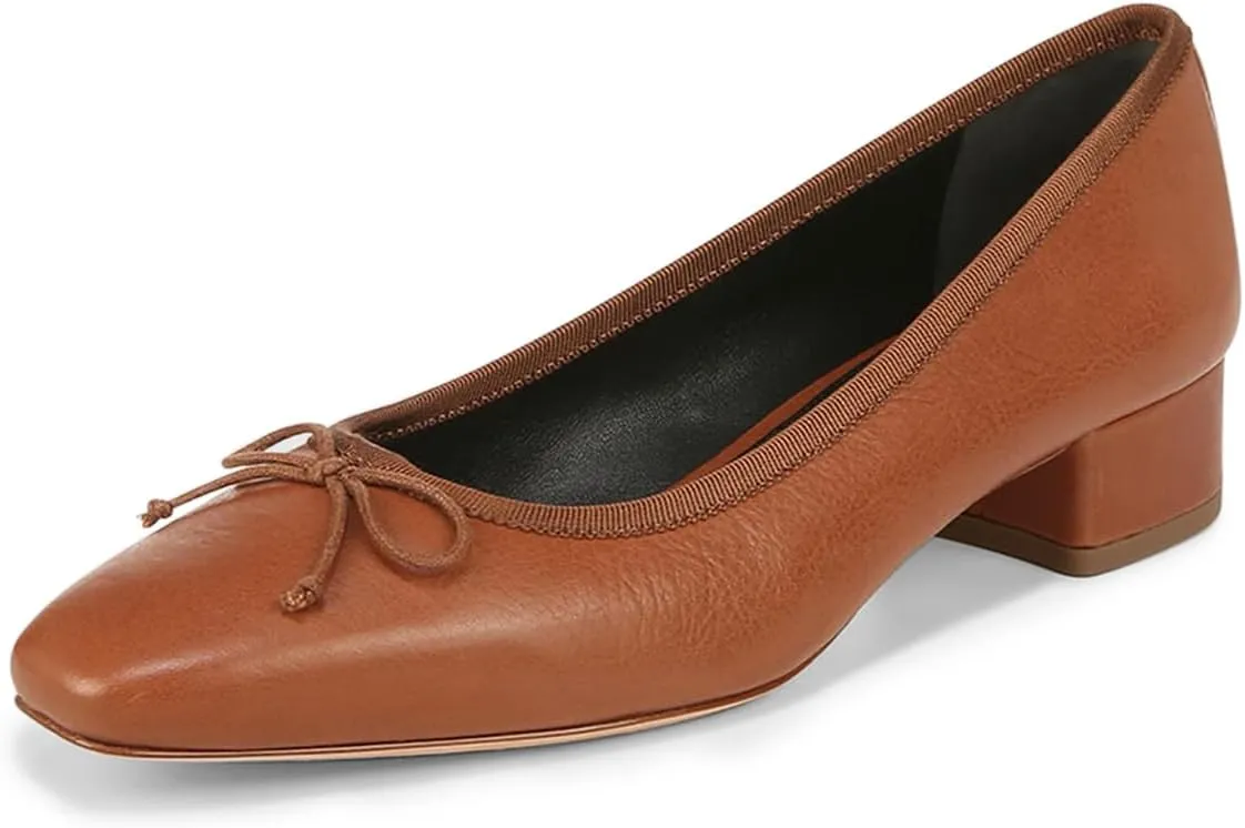 FOWT Women Square Toe Slip On Bowknot Pumps Retro Block Low Heel Moccasins Comfy Daily Casual Shopping Outdoor Street Dress Shoes Size 4-16 US