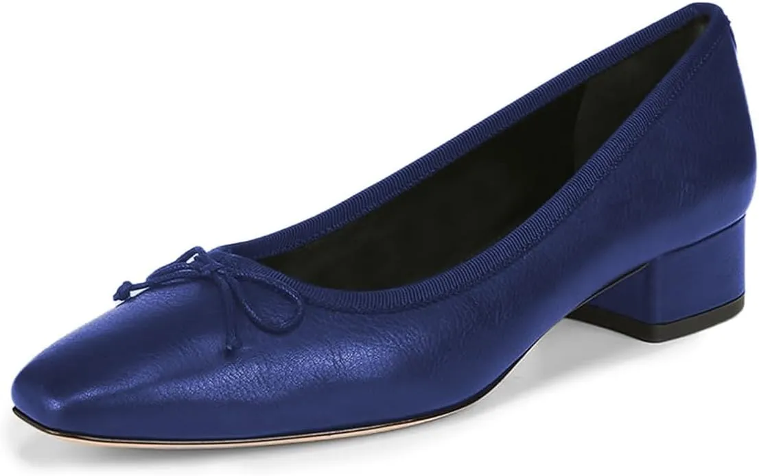 FOWT Women Square Toe Slip On Bowknot Pumps Retro Block Low Heel Moccasins Comfy Daily Casual Shopping Outdoor Street Dress Shoes Size 4-16 US