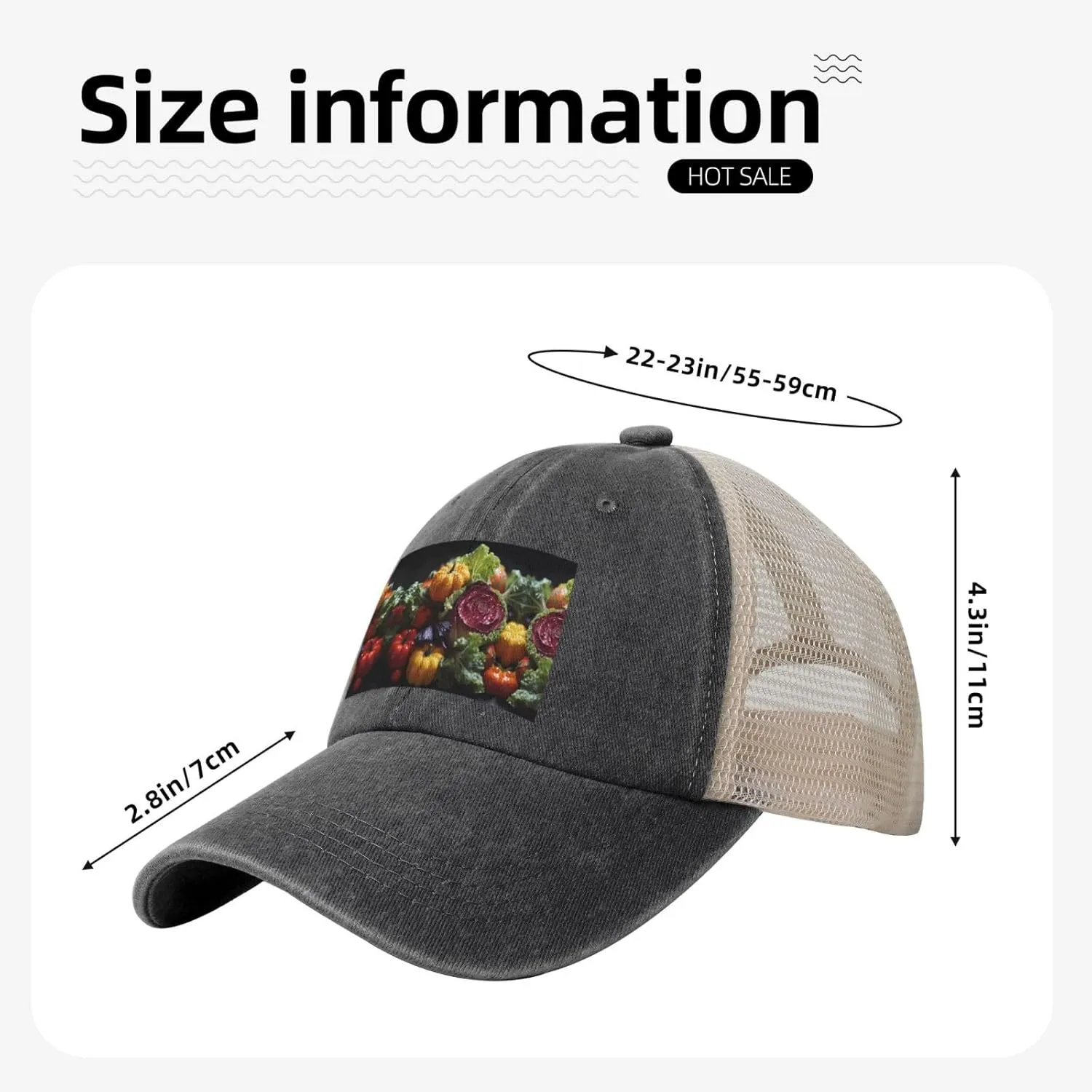 Fresh Cabbage Mesh Trucker Hat Mesh Snapback,Trendy Cowboy Cap for Sports and Headwear