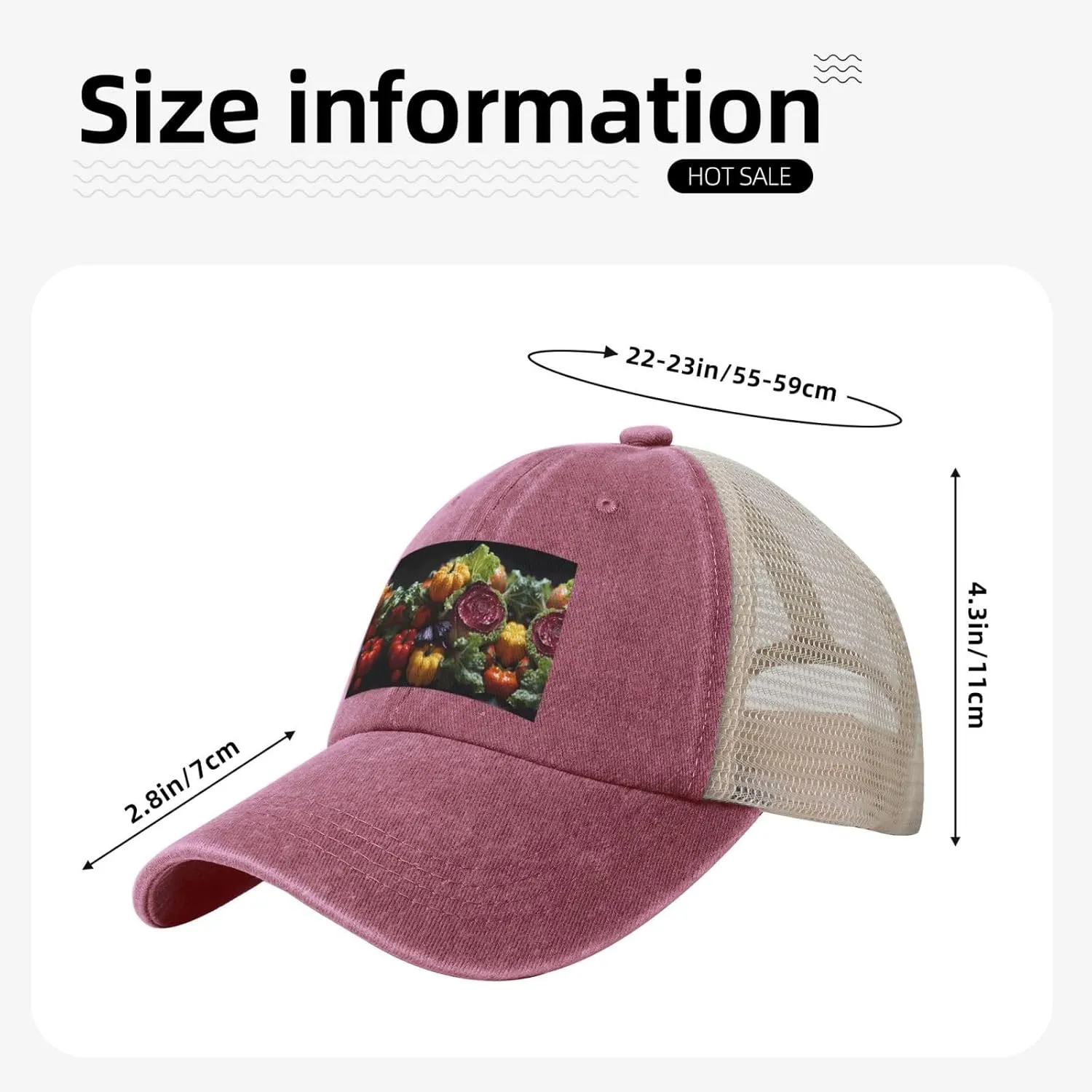 Fresh Cabbage Mesh Trucker Hat Mesh Snapback,Trendy Cowboy Cap for Sports and Headwear