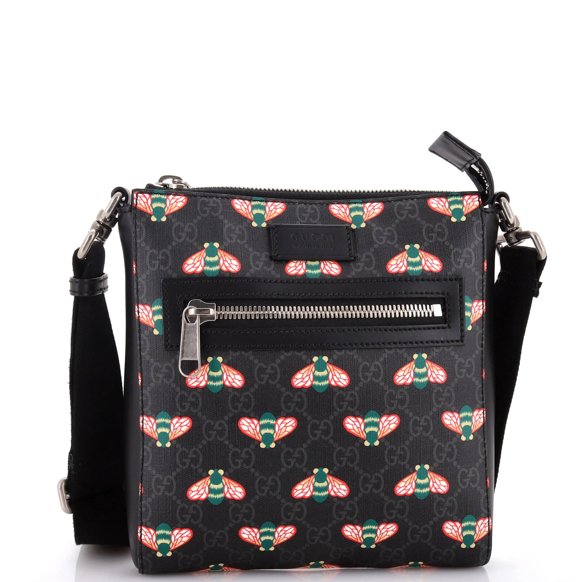 Front Zip Messenger Bestiary Bee Print GG Coated Canvas Small