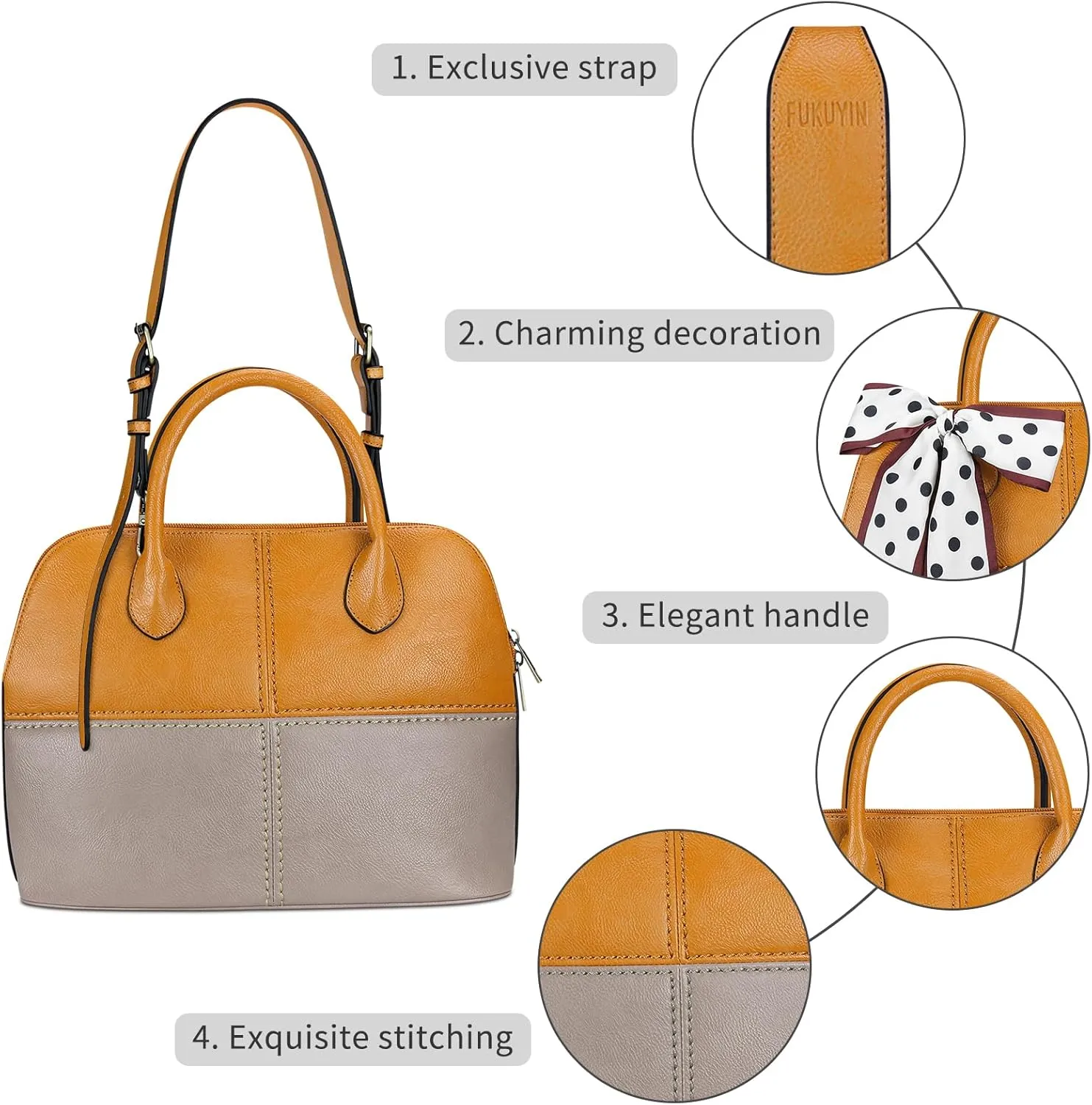 FUKUYIN Tote Purse for Women Medium Crossbody Bags Top Handle Dome Satchel Bag for Ladies Faxu Leather