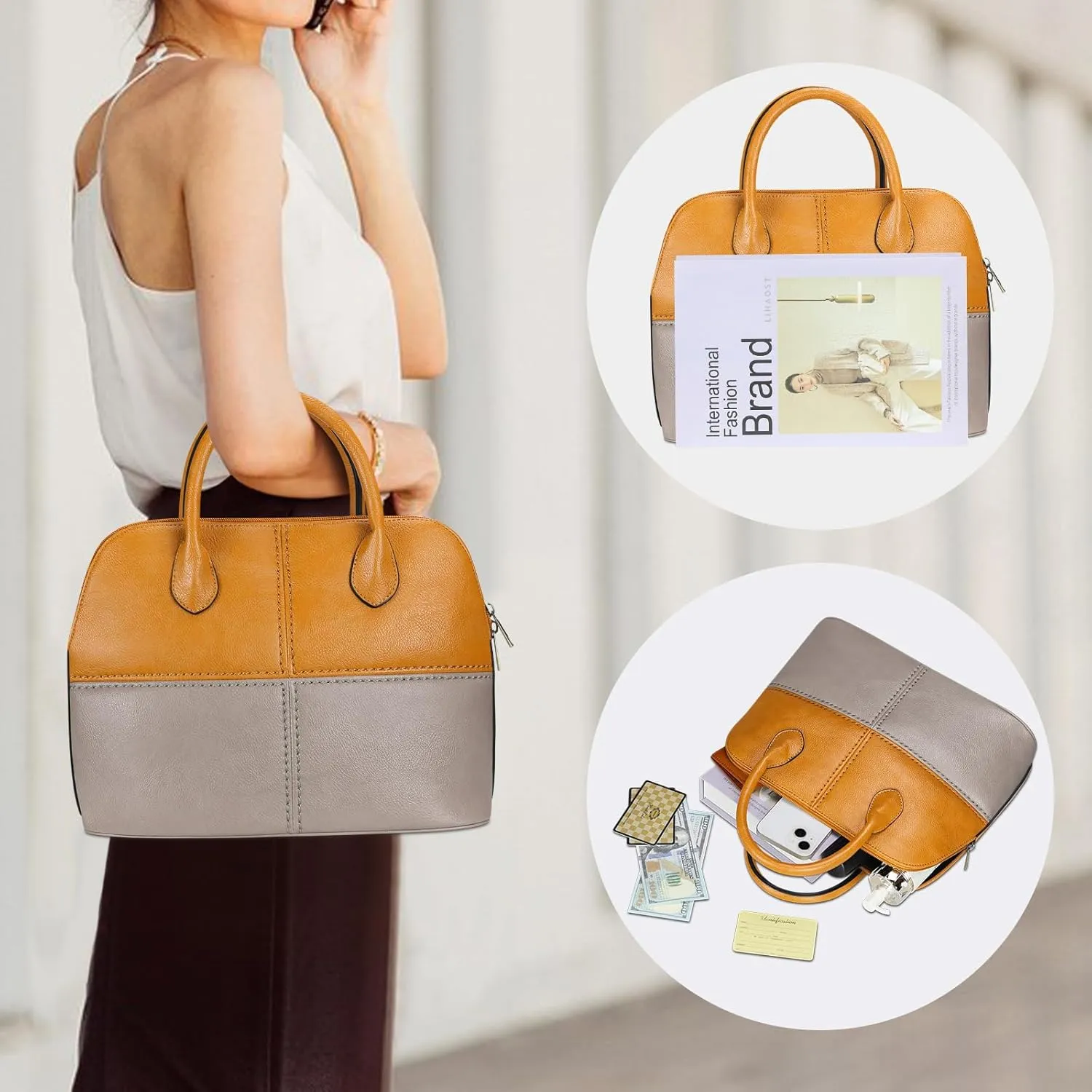 FUKUYIN Tote Purse for Women Medium Crossbody Bags Top Handle Dome Satchel Bag for Ladies Faxu Leather