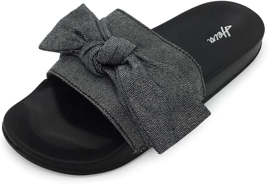 FUNKYMONKEY Women's Slides Sandals Bowknot Beach Casual Comfort Slippers