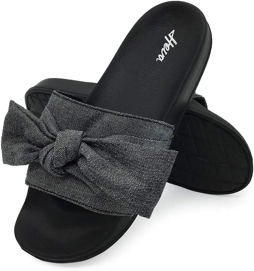 FUNKYMONKEY Women's Slides Sandals Bowknot Beach Casual Comfort Slippers