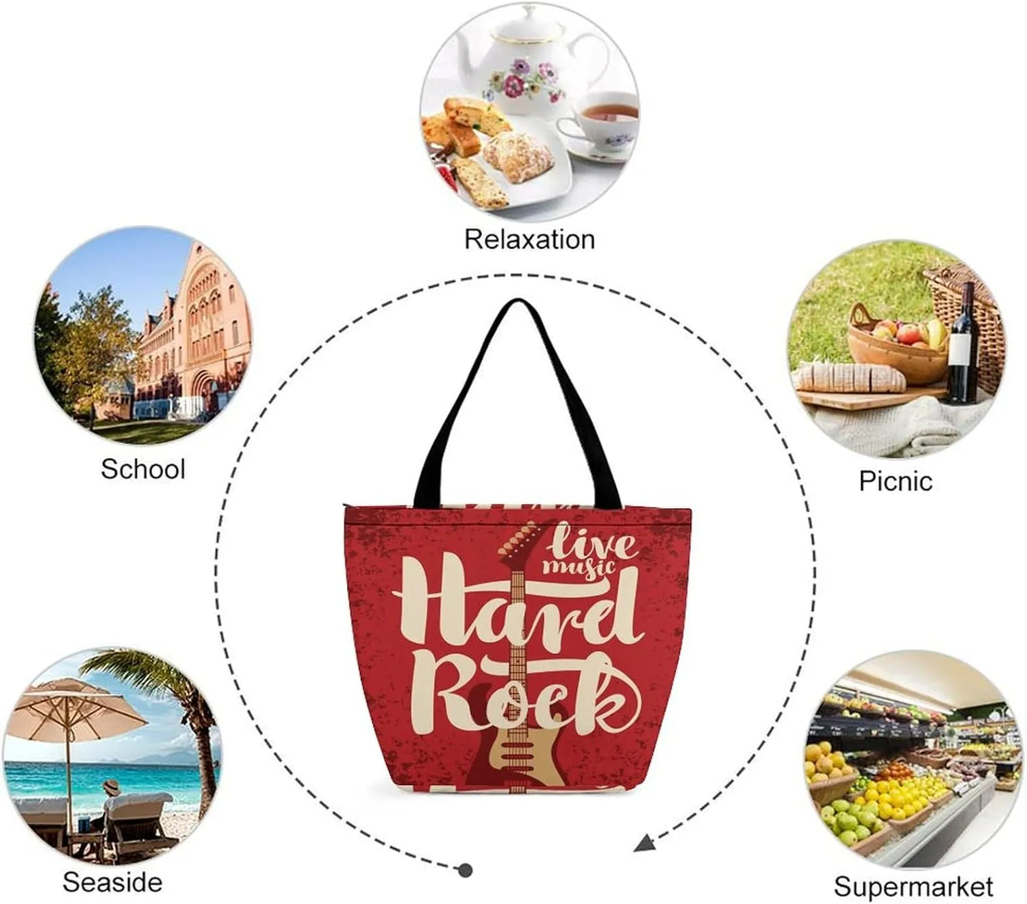 Funny Giraffe Flower Print Hobo Handbags With Zipper Women's Tote Handbags
