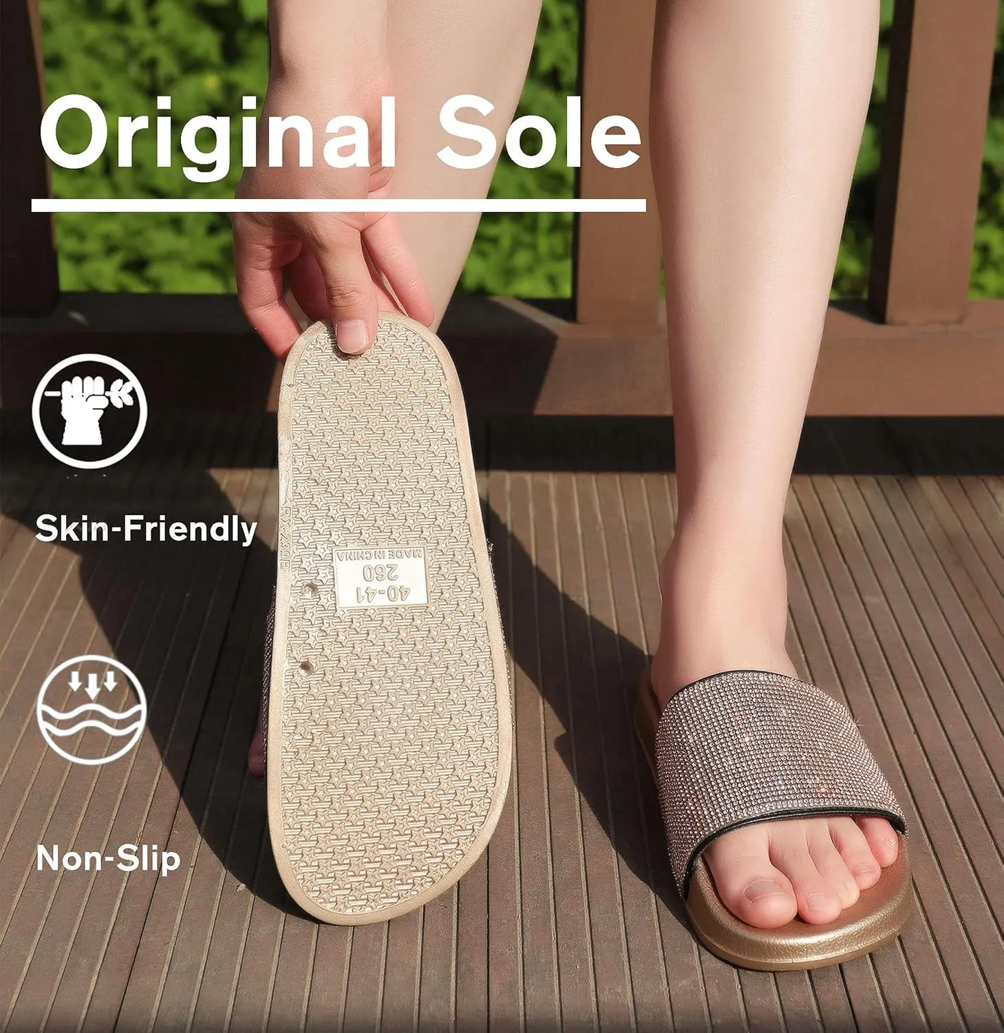 Fur Story Womens Slides House Slippers Rhinestone Glitter Slides Cute bling Flat for Women Platform Sandals Cozy Bedroom Slippers Shower Shoes
