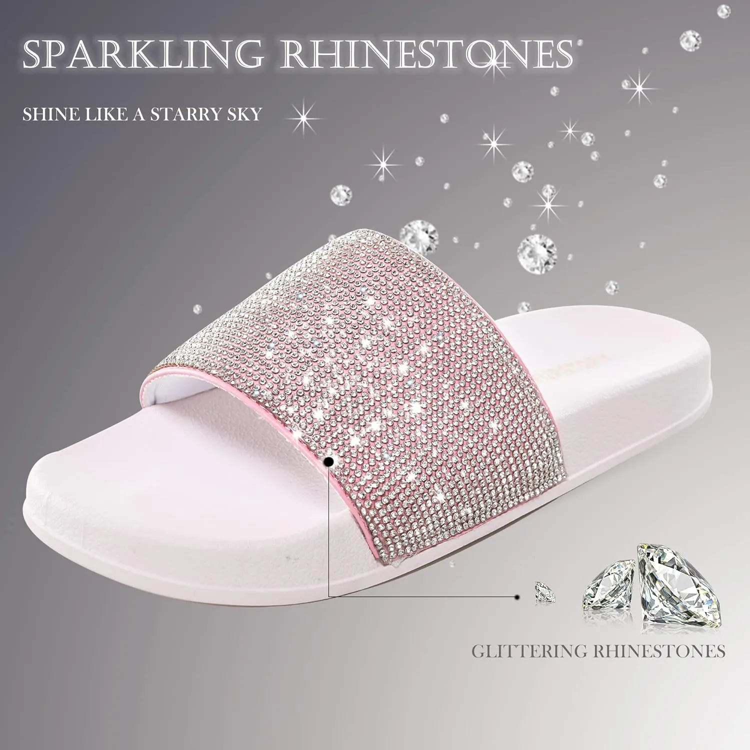 Fur Story Womens Slides House Slippers Rhinestone Glitter Slides Cute bling Flat for Women Platform Sandals Cozy Bedroom Slippers Shower Shoes