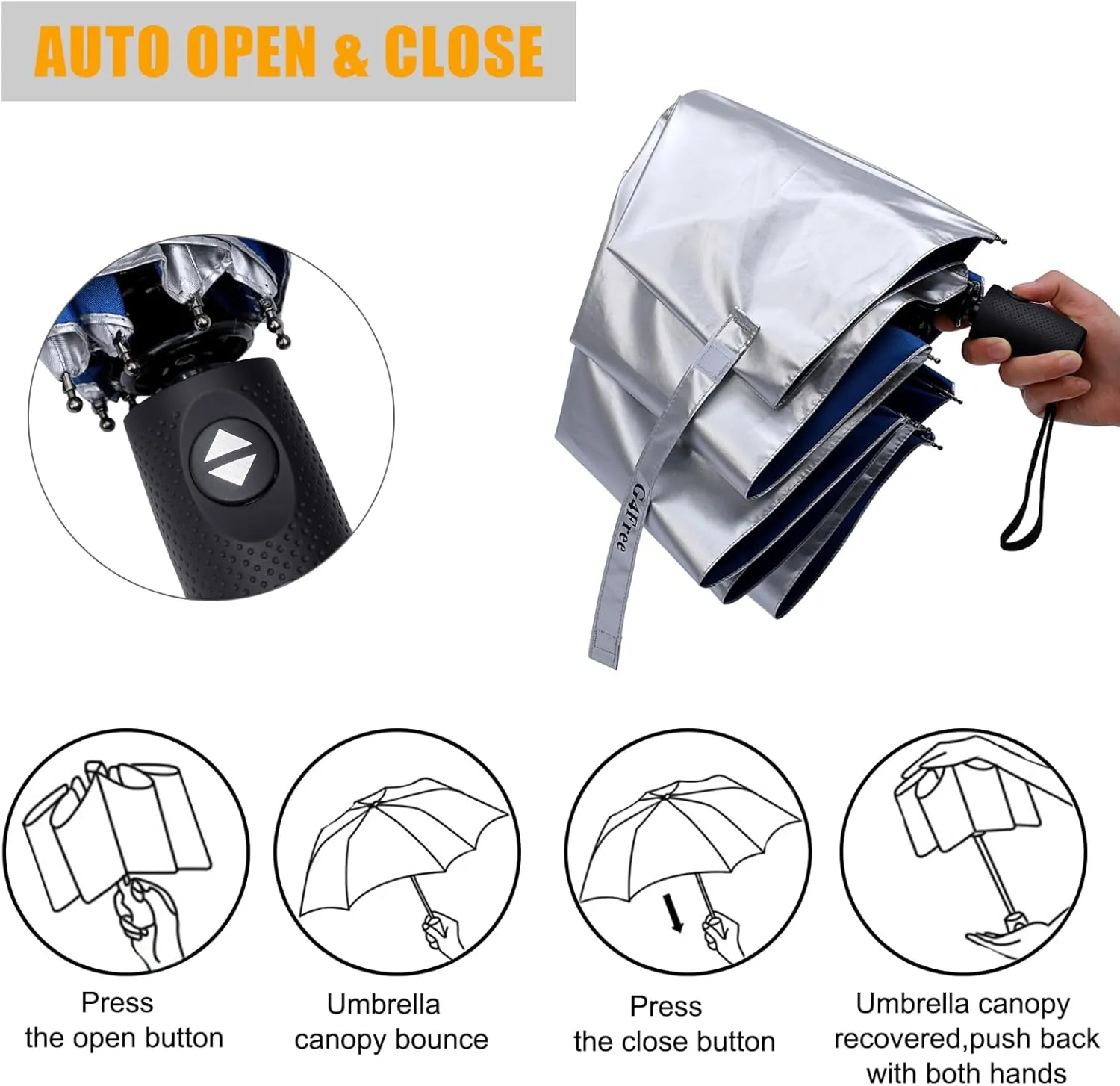 G4Free UPF 50  UV Protection Travel Umbrella 42/46 Inch Windproof Silver Coating Sun Blocking Umbrella