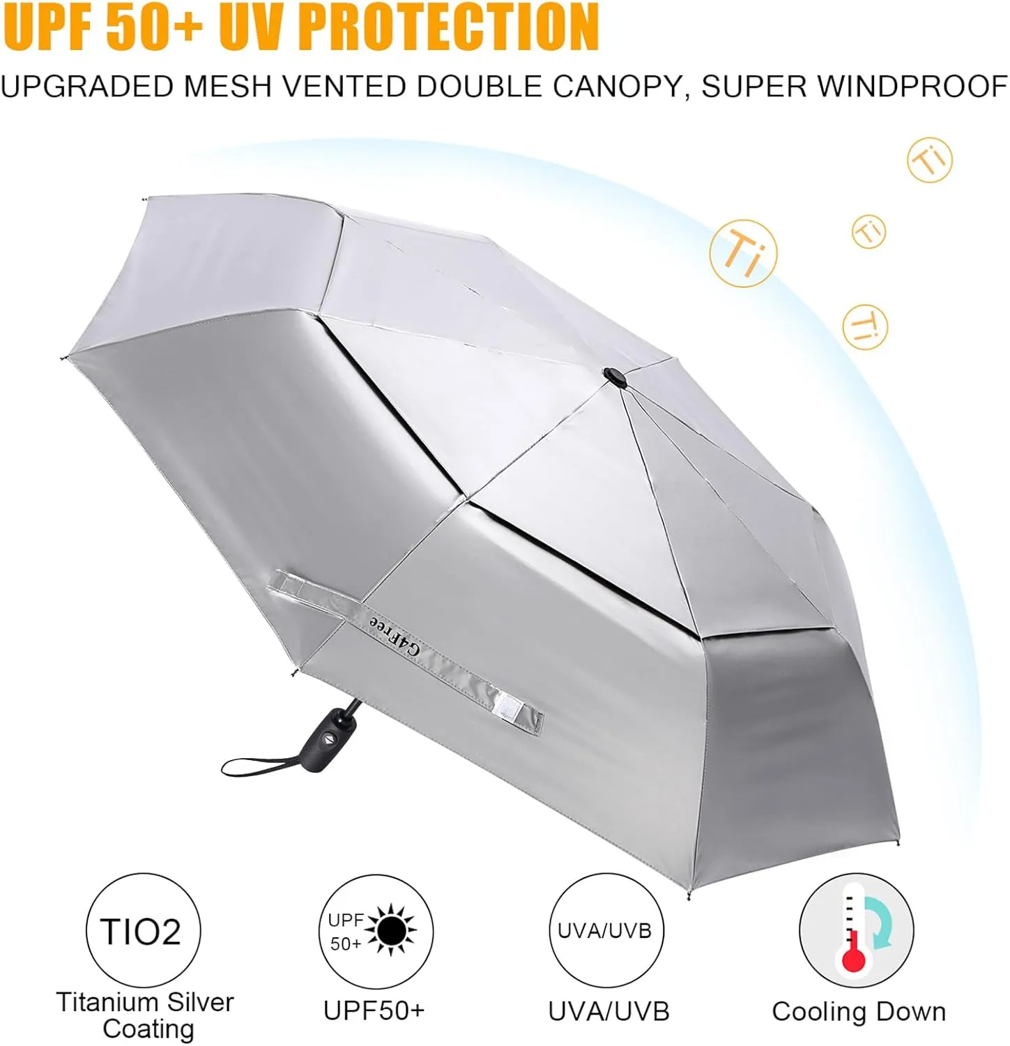 G4Free UPF 50  UV Protection Travel Umbrella 42/46 Inch Windproof Silver Coating Sun Blocking Umbrella