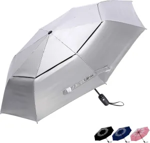 G4Free UPF 50  UV Protection Travel Umbrella 42/46 Inch Windproof Silver Coating Sun Blocking Umbrella