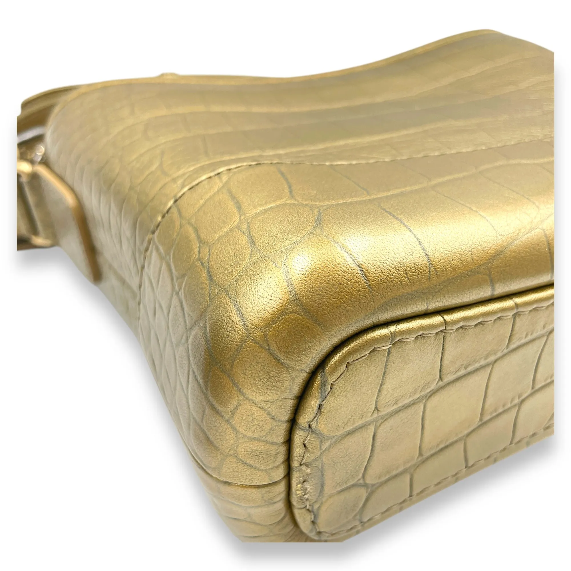 Gabrielle Small Gold Crossbody Bag in Croc Embossed Calf, 3-Tone hardware