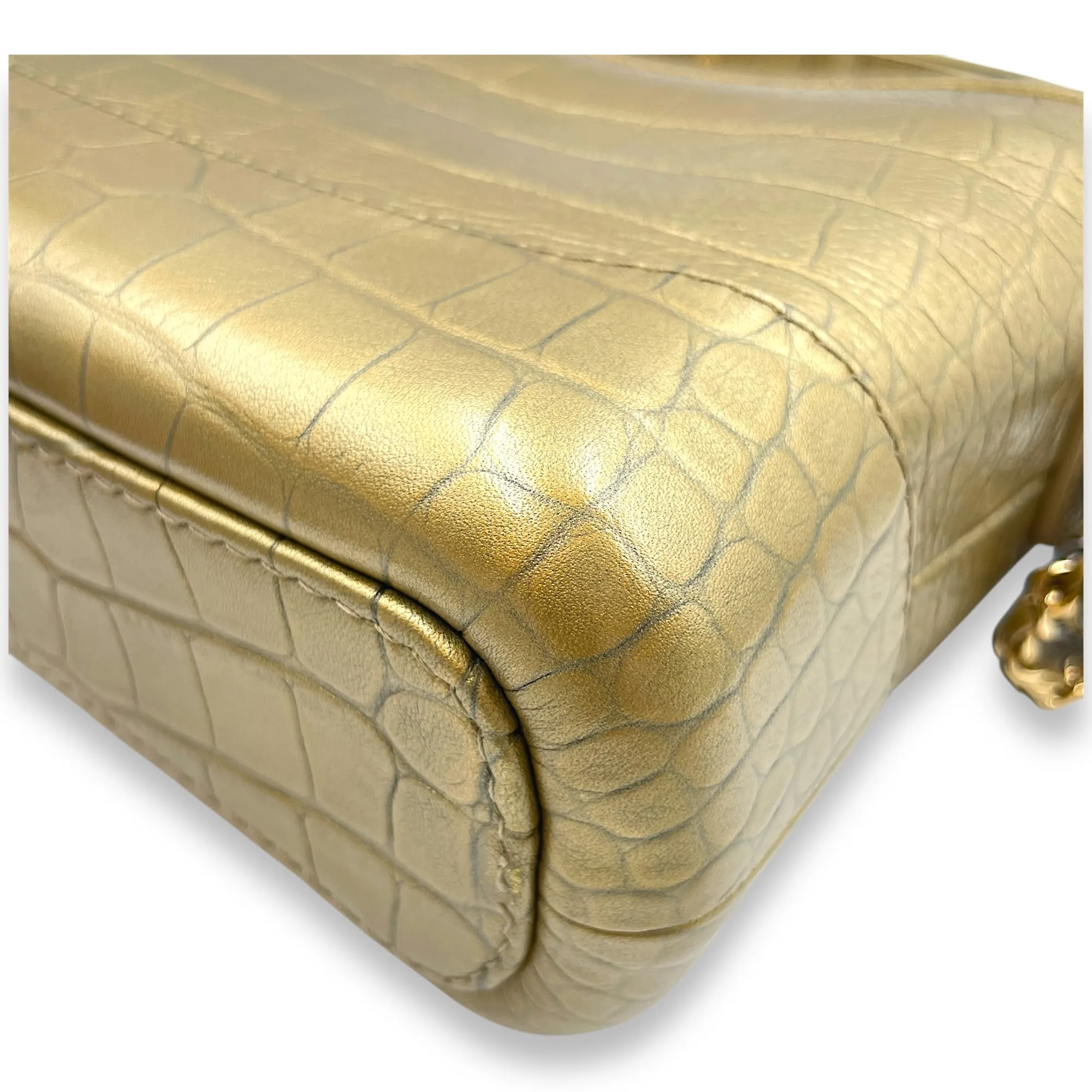 Gabrielle Small Gold Crossbody Bag in Croc Embossed Calf, 3-Tone hardware