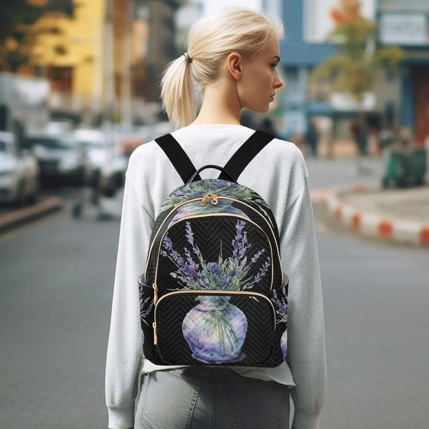 GAIGEO A Purple Tulip Vase Lightweight Backpack, Woman's Backpack, Women's Travel Backpack for Airplane, M