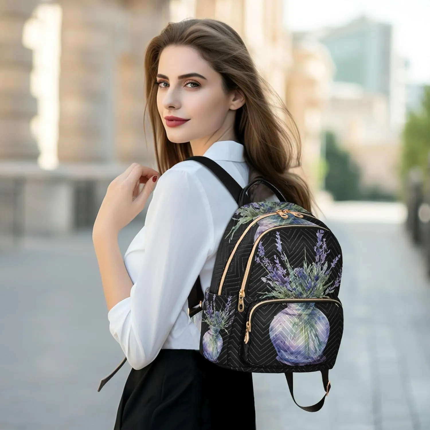 GAIGEO A Purple Tulip Vase Lightweight Backpack, Woman's Backpack, Women's Travel Backpack for Airplane, M