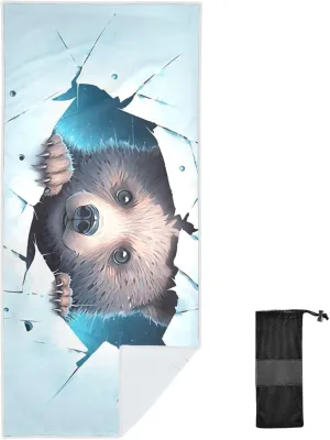 GAIGEO Little Bear Behind The Broken Wall Quick Dry Towel Beach, Sand Free Beach Towel with Storage Bag, for Adults, Kids, Quick Dry Towels for Sports, Beach, 71"x31"