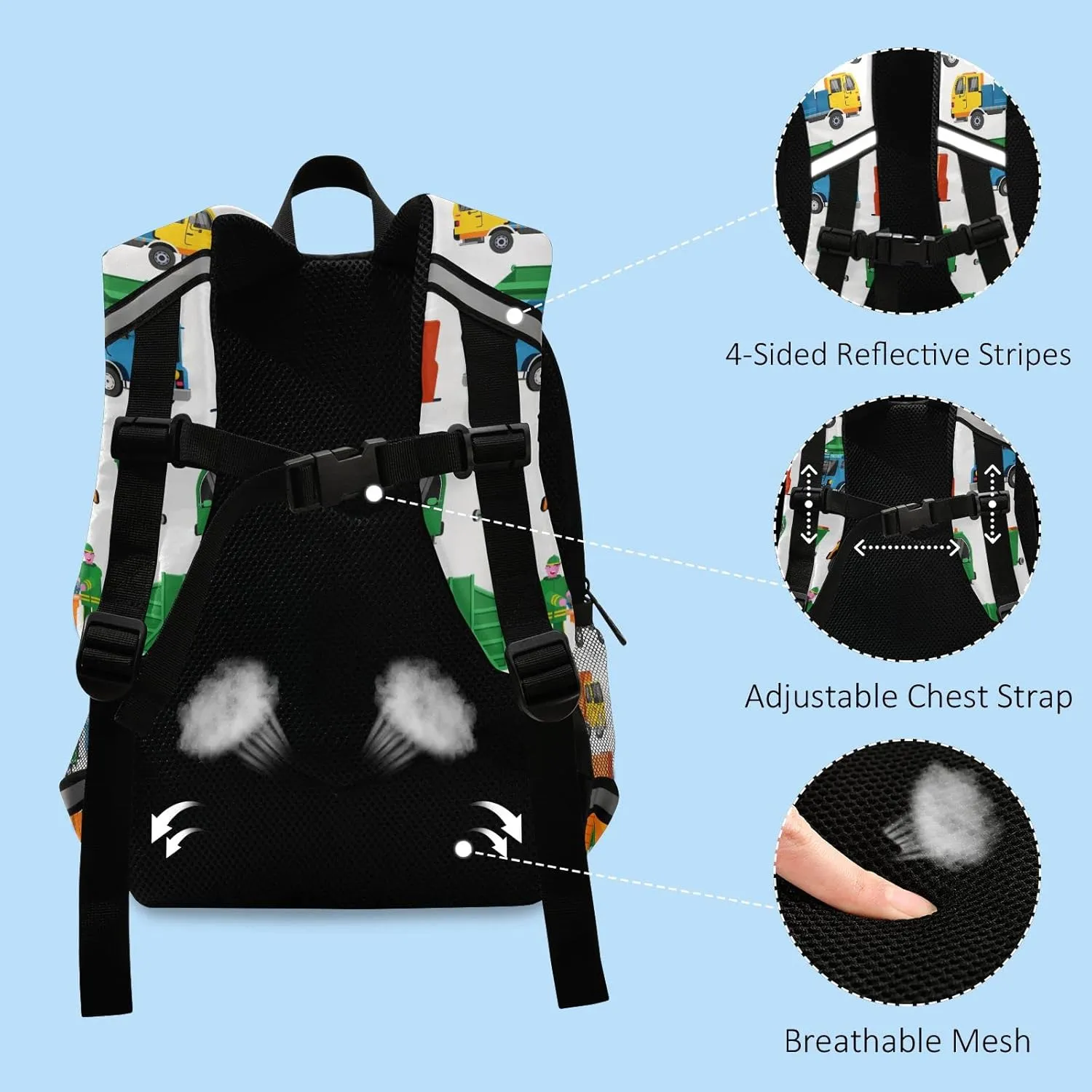 Garbage Truck Preschool Backpacks,Kid's Casual Travel Bookbag with Leash,Cute Toddler Backpacks for Boys and Girls