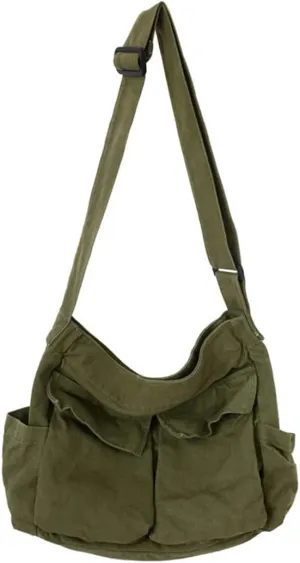 GAXOS Aesthetic Cute Messenger Bag for School Vintage Black Canvas Crossbody for Women Shoulder Laptop Bag