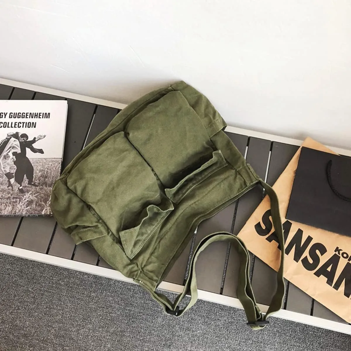 GAXOS Aesthetic Cute Messenger Bag for School Vintage Black Canvas Crossbody for Women Shoulder Laptop Bag