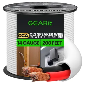 GEARit 14/2 Speaker Wire (200 Feet) 14 Gauge (Copper Clad Aluminum) - Fire Safety in Wall Rated Audio Speaker Wire Cable / CL2 Rated / 2 Conductors - CCA, 200ft