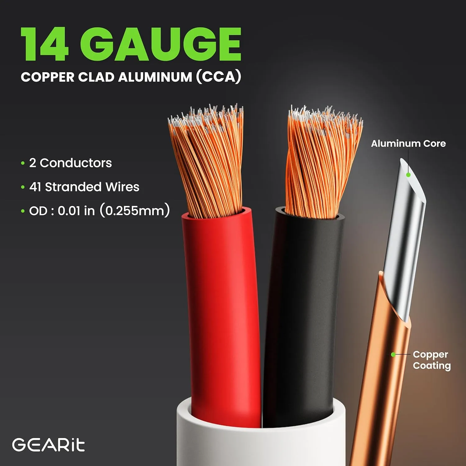 GEARit 14/2 Speaker Wire (200 Feet) 14 Gauge (Copper Clad Aluminum) - Fire Safety in Wall Rated Audio Speaker Wire Cable / CL2 Rated / 2 Conductors - CCA, 200ft